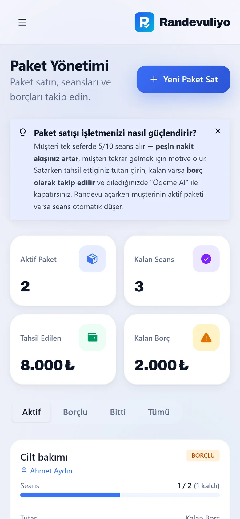 Seans Paketleri — mobil görünüm
